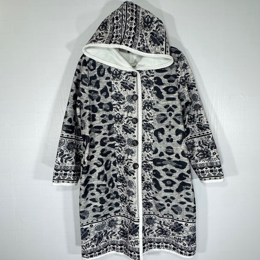 Lily by Firmiana 2XL Hooded Duster Cardigan‎ Coat Floral Leopard Print